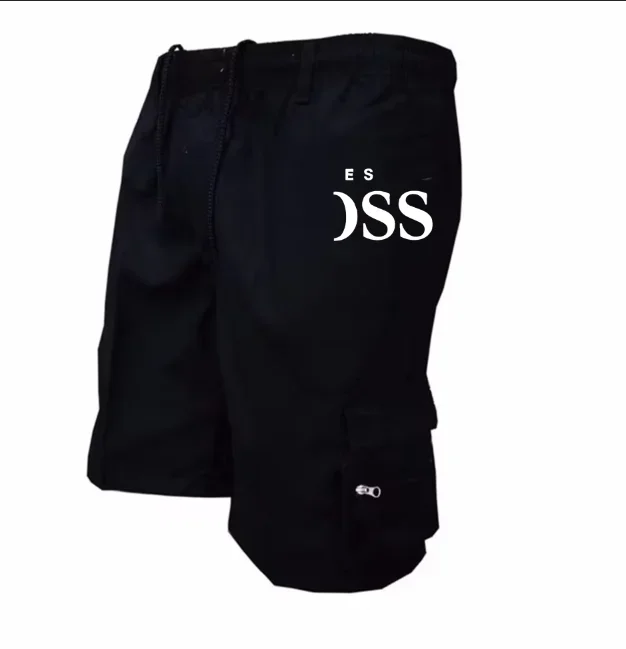 Fashion Letter Print Mens Cargo Shorts Multi Zipper Pocket Elastic Drawstring Summer Casual Streetwear Shorts