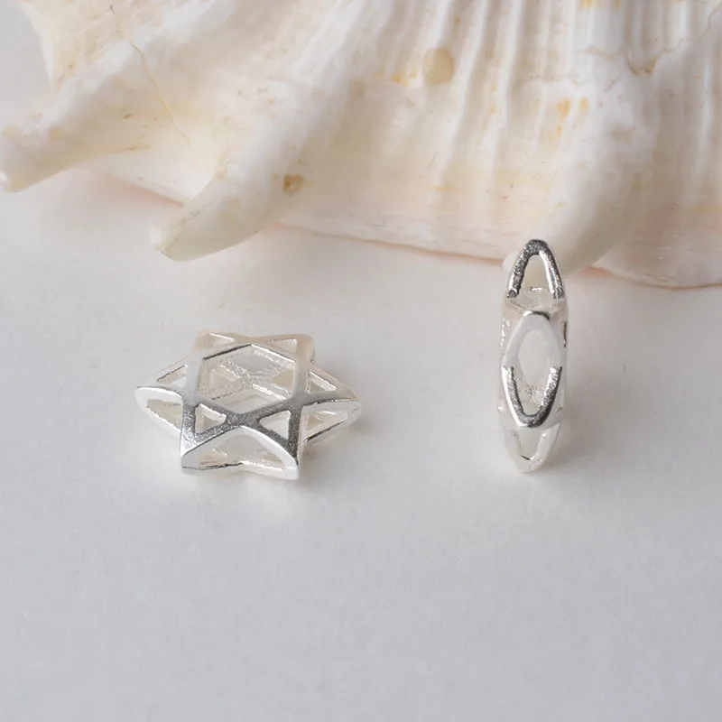solid 925 sterling silver six-pointed star charm beads, spacer loose bead with 1.3mm hole jewelry diy components accessories