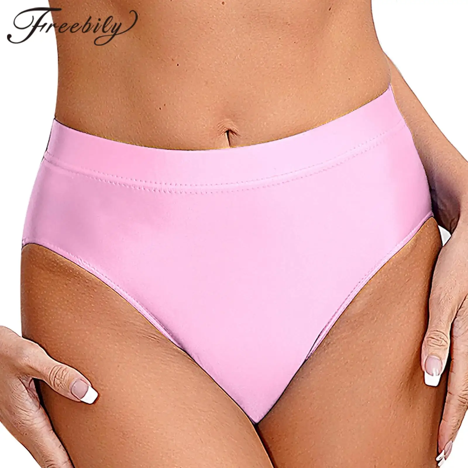 Women's Swimwear Glossy Smooth Briefs Elastic Waistband Panties for Woman Bathing Swimming Solid Color Underpants Underwear