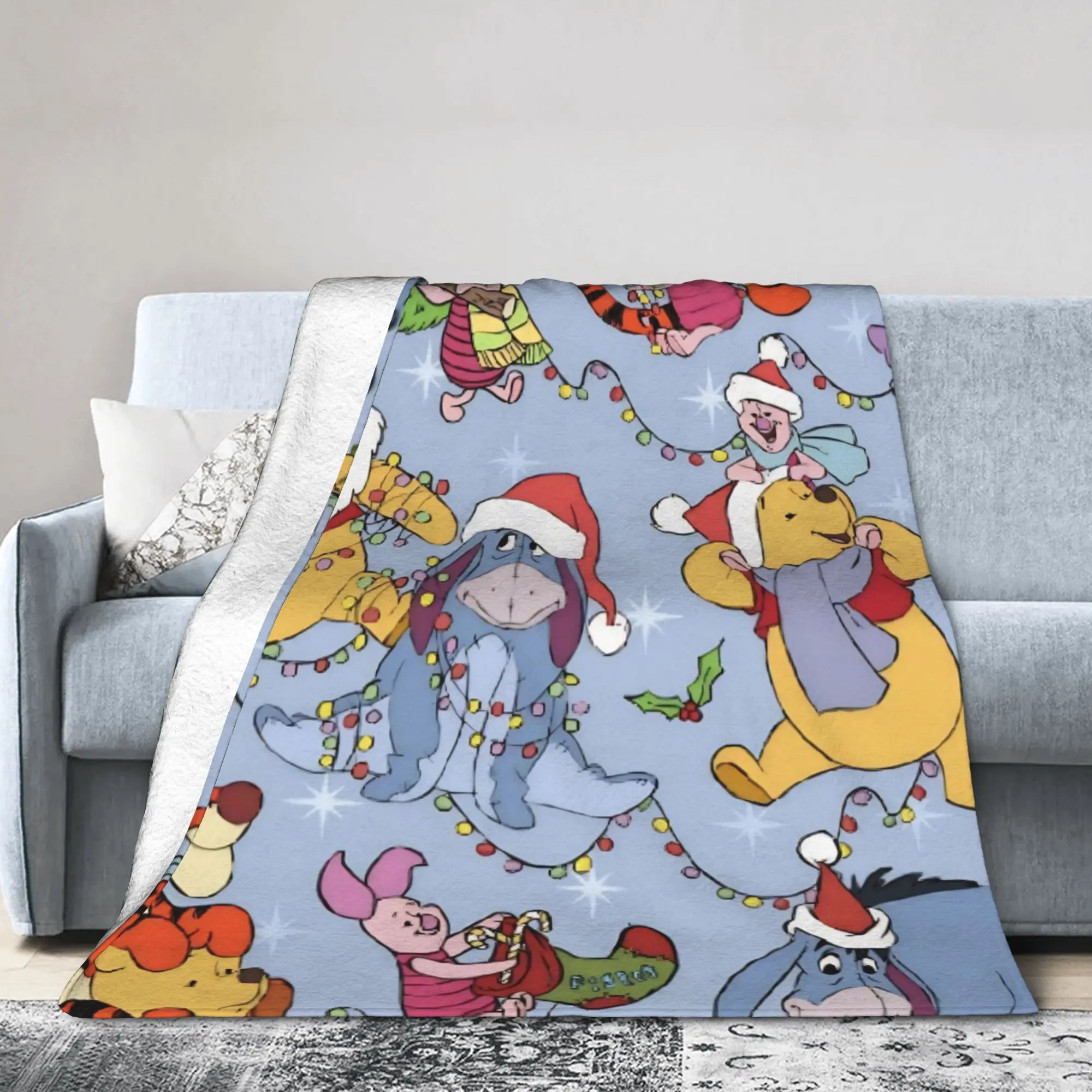

Winnie the Pooh Merry Christmas Blanket Cartoon Flannel Vintage Warm Throw Blankets for Coverlet Spring Autumn Travel