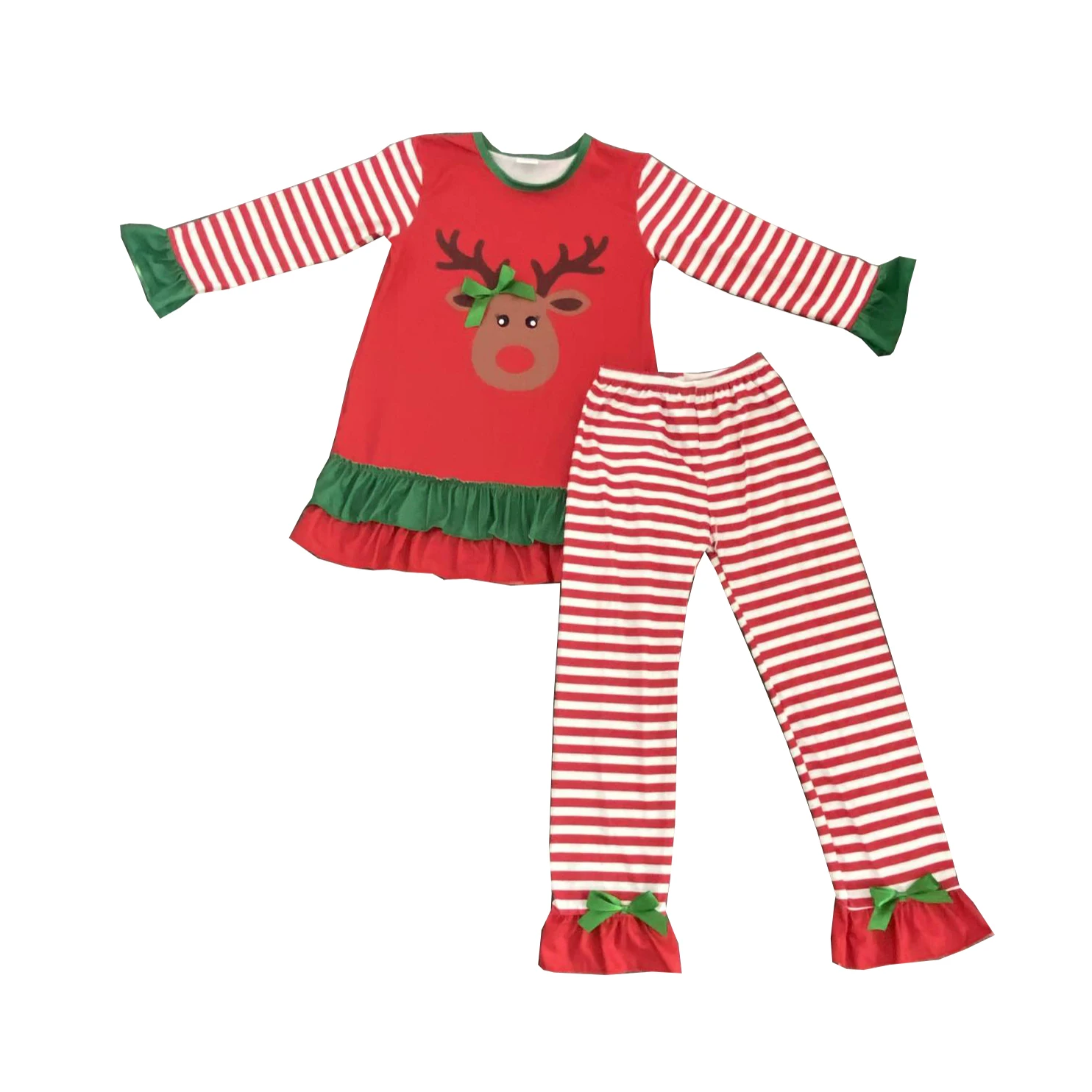 Boutique hot selling children's clothing fashion girls suit Christmas Christmas deer cute ruffle suit for girls outfit