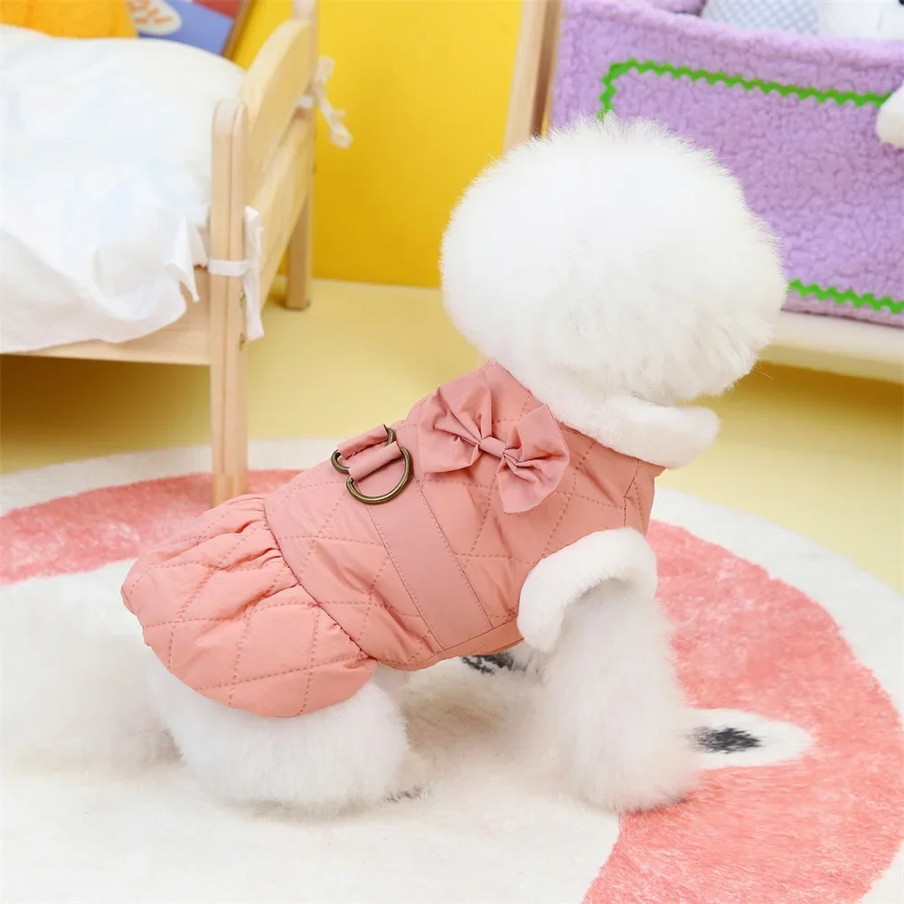 Thickness Pet Apparel Cat Dog Autumn Winter Warm Bow Princess Dress for Small Medium Dog Outfit Costume