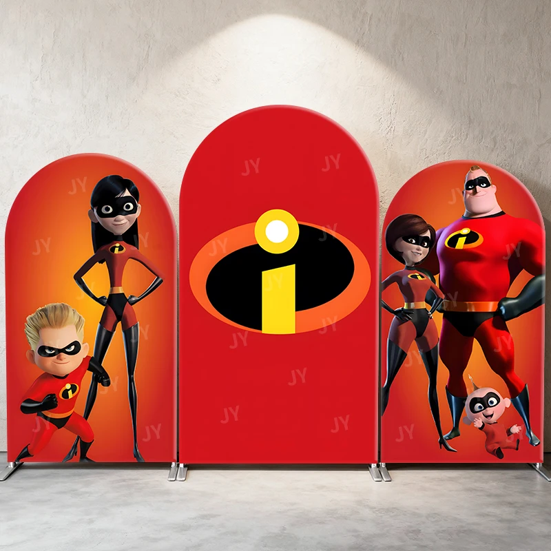

The Incredibles Arch Backdrop Cover Disney Theme Kids Birthday Party Decoration Photo Booth Background Superhero Event Supplies