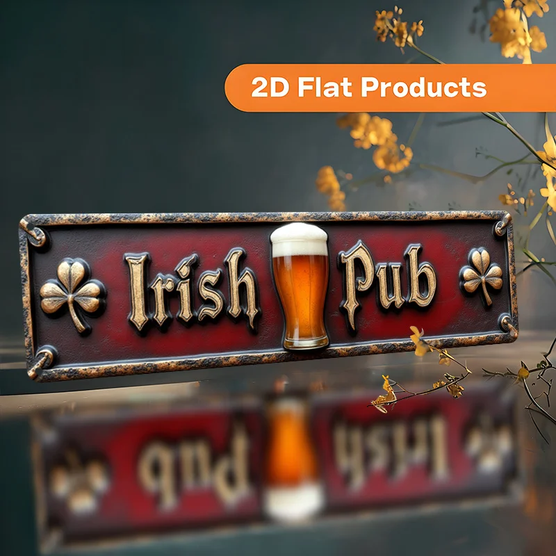 2D Flat, 1pc Vintage Irish Pub Metal Wall Sign - Large Retro 