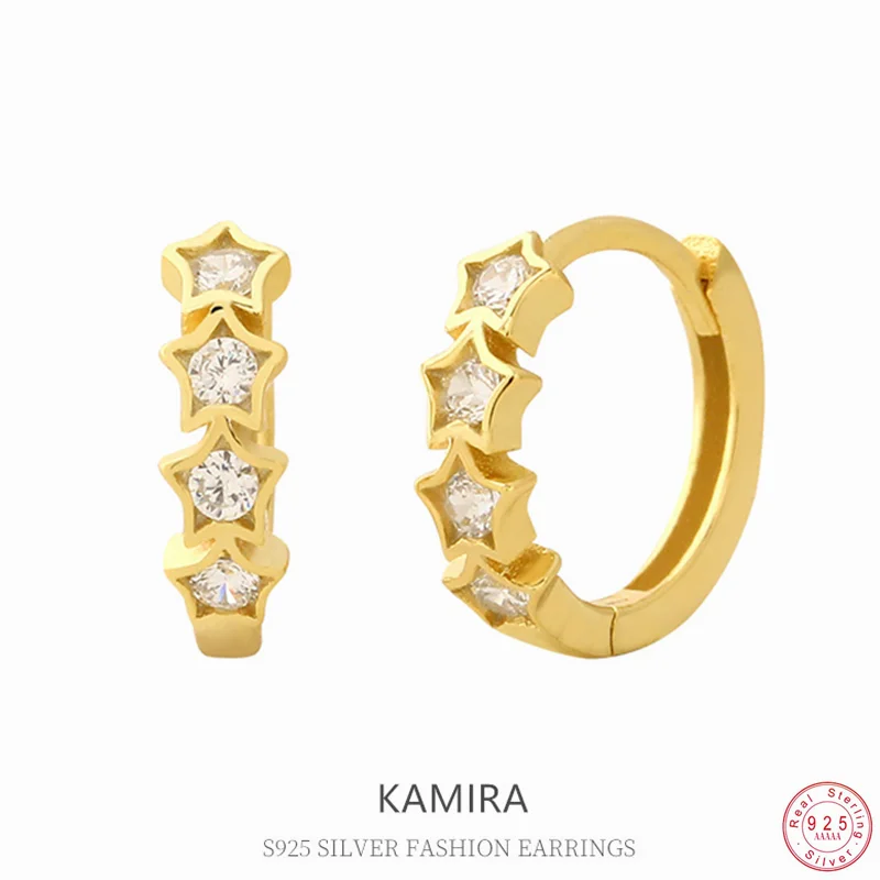 KAMIRA 925 Sterling Silver Five Point Star Hoop Earrings for Women Gold Color CZ Huggie Hoops Celestial Jewelry Gift