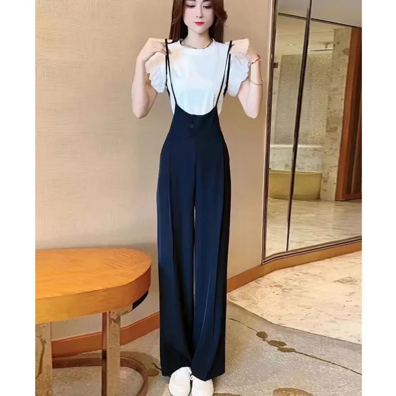 Women's 2024 Summer New Fashion Hanging Straps Elegant Style Wide Leg Pants High Waiste Bell Bottoms For Woman Back Strap Dress