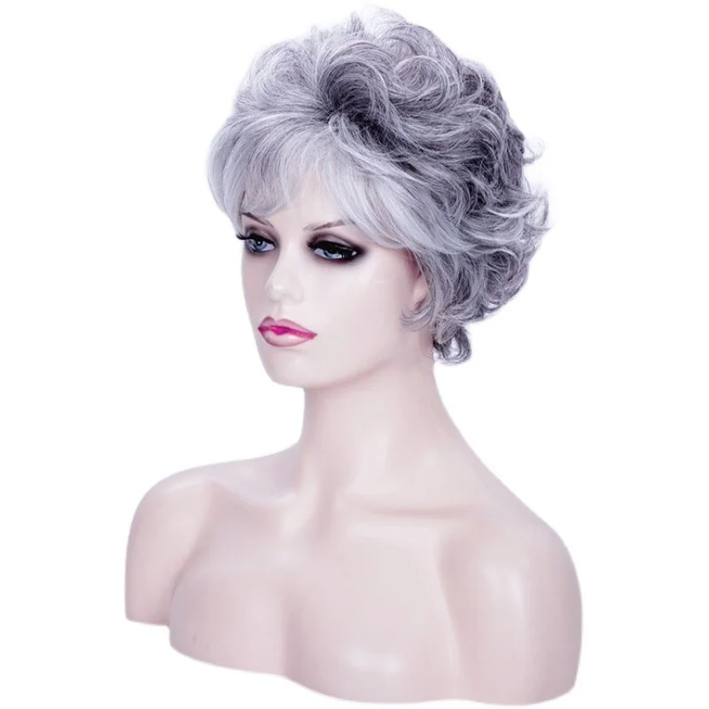 

Ladies Grey Hair Wig Short Women Wave Wig Wig Cap
