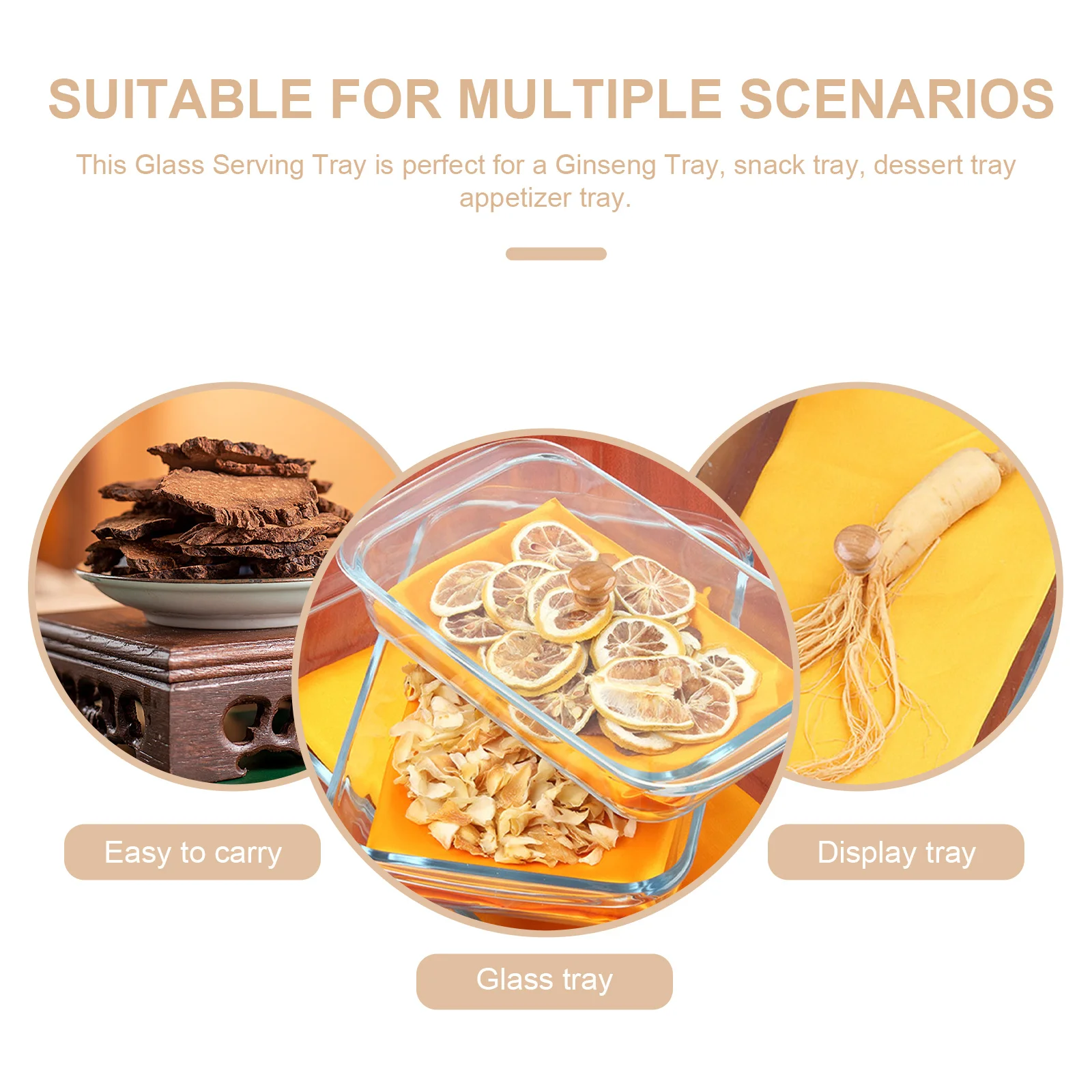 

1Set Glass Serving Tray for Ginseng Decorative Snack Plate Fruit Holder Food Display Dessert Tray Portable Storage