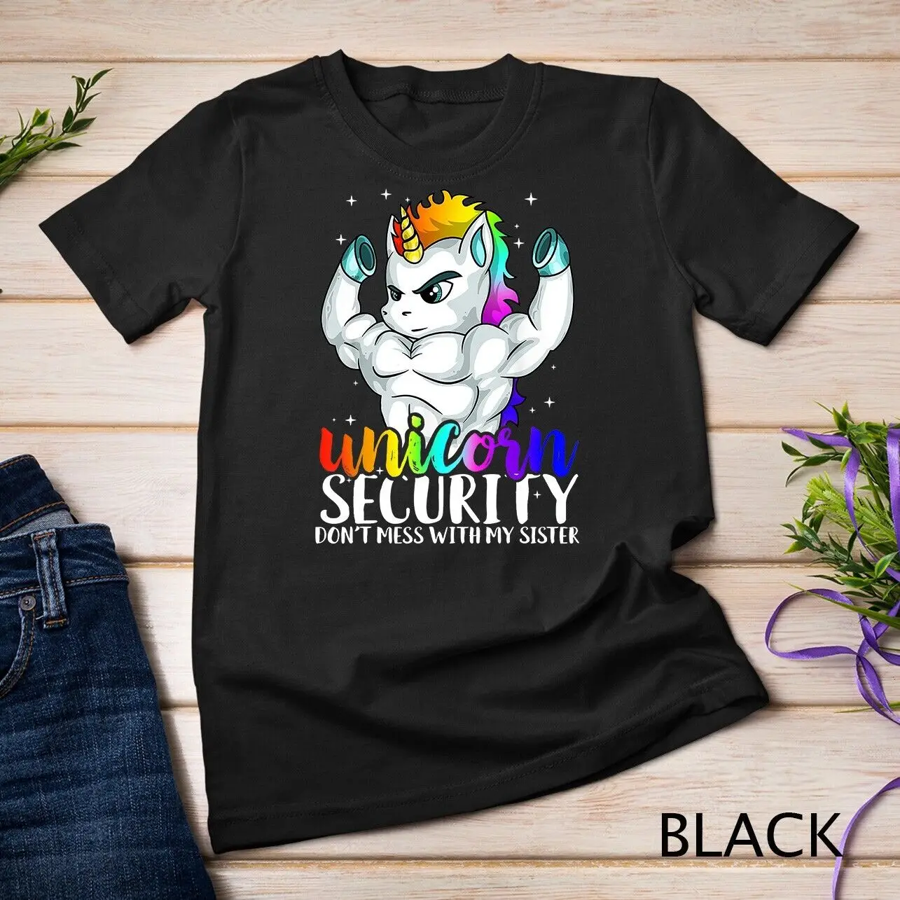 Unicorn Security Dont Mess With My Sister Funny Brother Gift Unisex T-shirt