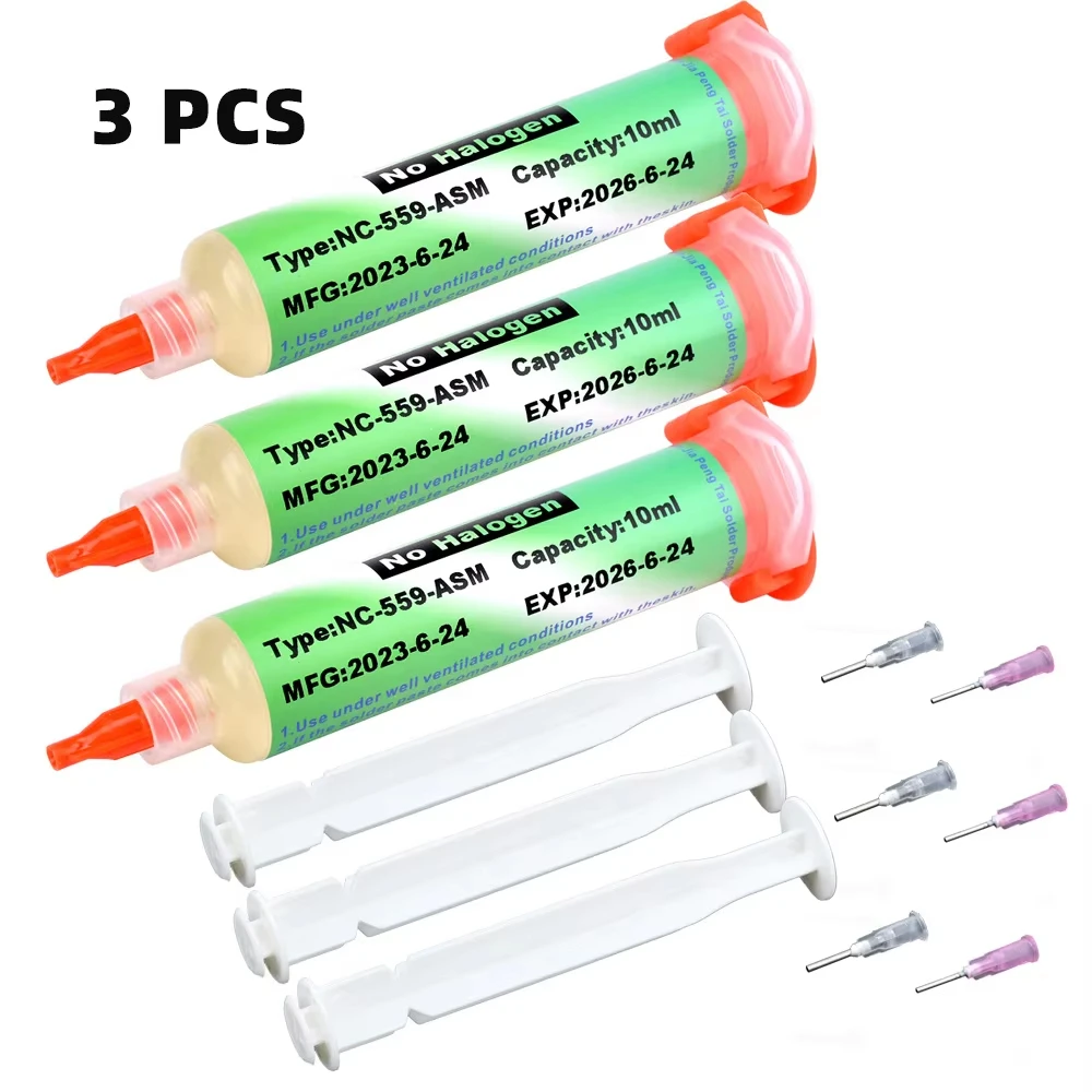 NC-559-ASM Rosin Solder Flux 10CC Needle Tube Solder Paste for PCB BGA SMD Rework Phone Repair Welding Oil