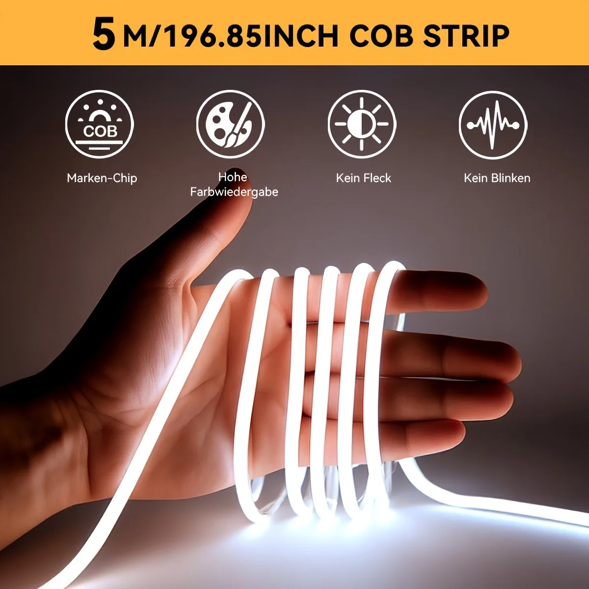 LED COB Strip Light, Flexible Ultra-Thin Tape Light 320 LEDs/M, Uniform Dotless LED Light for Office, Bedroom, Kitchen, Cabinet