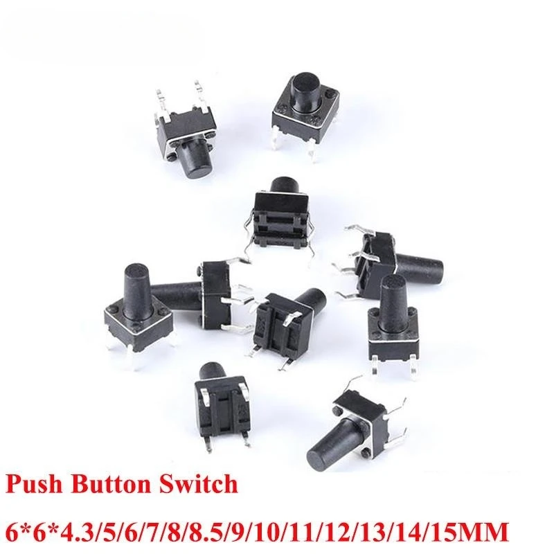 20PCS PCB Momentary Tactile Tact Mini Push Button Switch Panel DIP 4Pin Micro switch 6*6*4.3/5/6/7/8/8.5/9/10/11/12/13/14/15MM