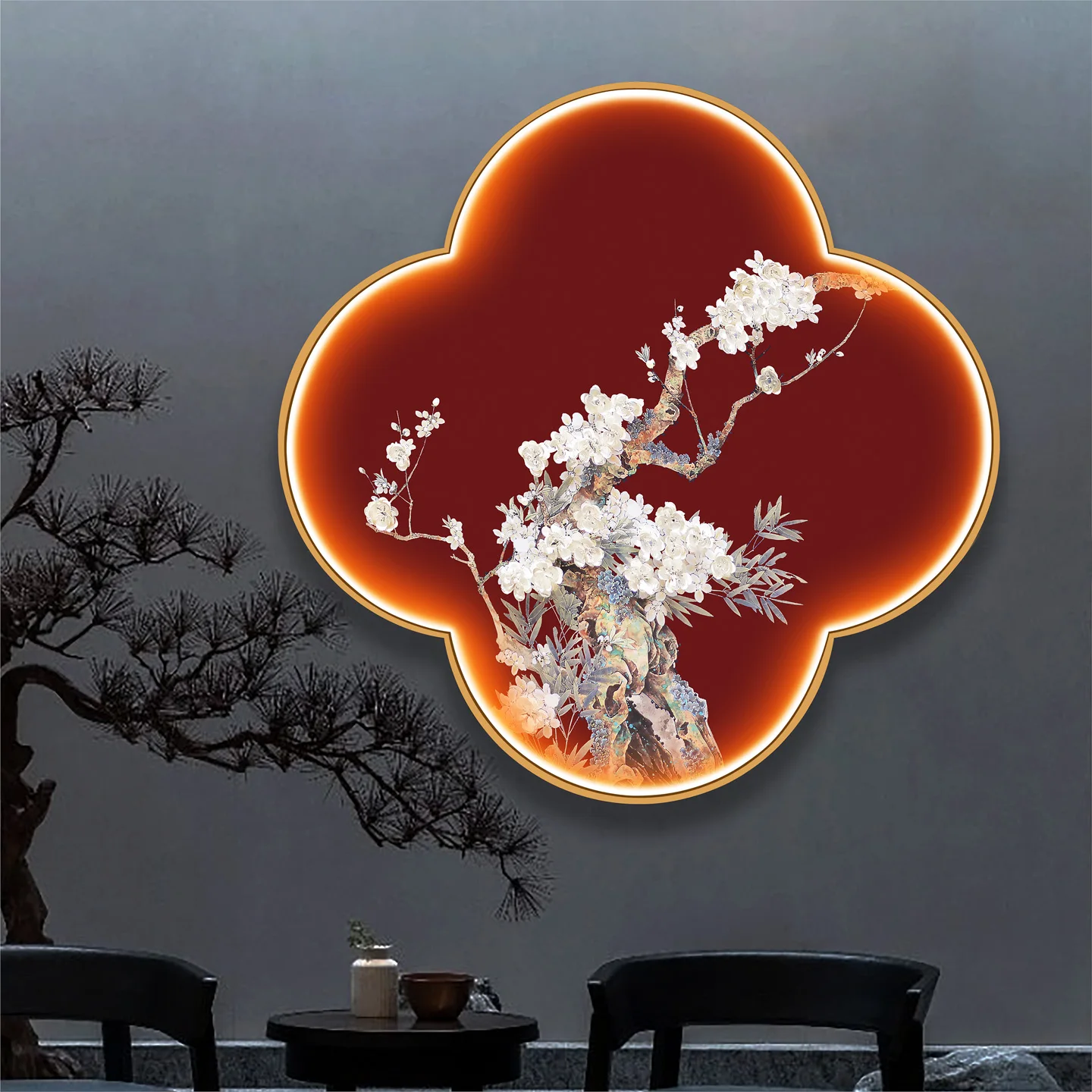 New Chinese entrance entrance painting with lights, plum blossom four-leaf clover hanging painting, corridor aisle na
