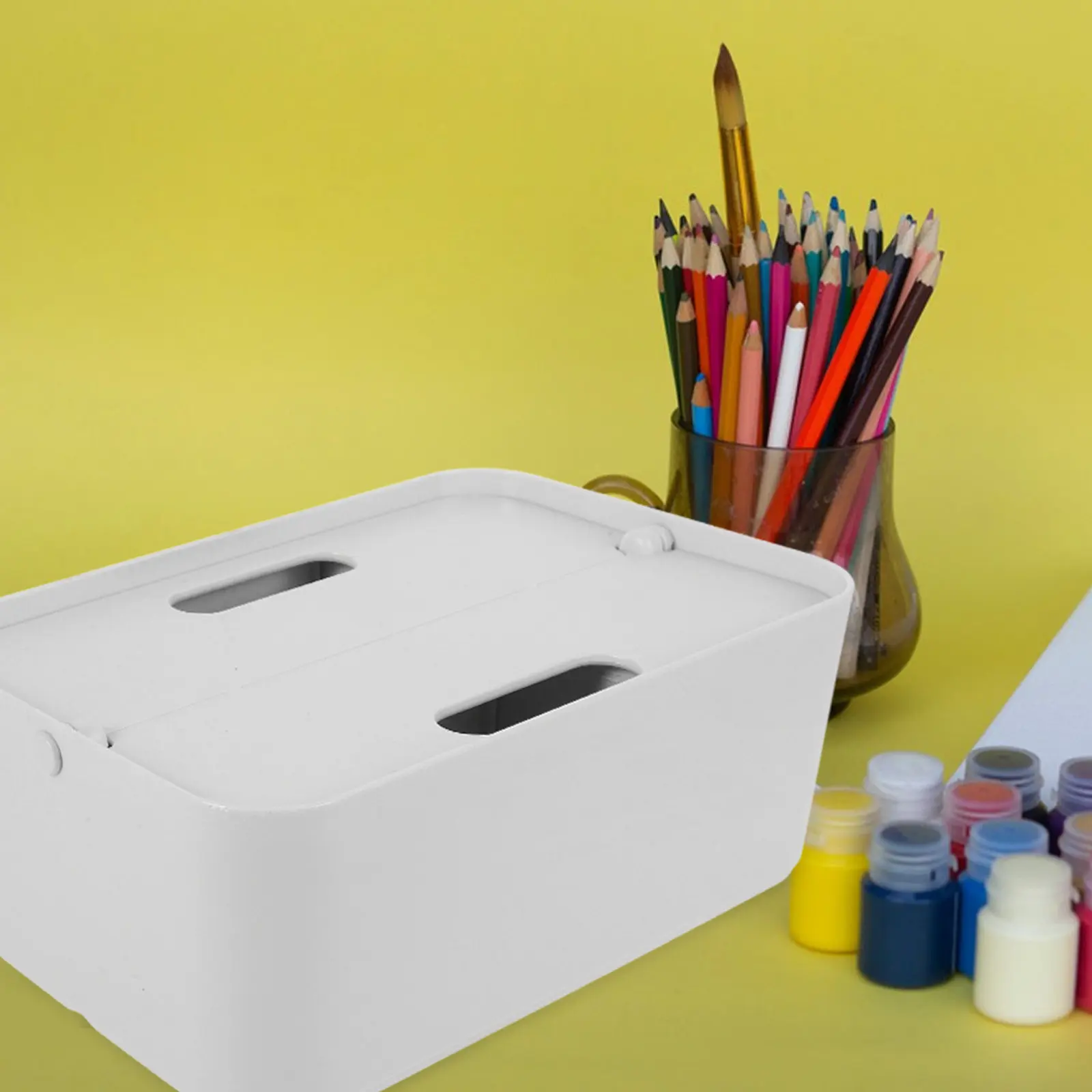 Paint Brush Storage Holder Organizer Classroom Art Supply Container Plastic Compartment Box for Pens Scissors Stationery