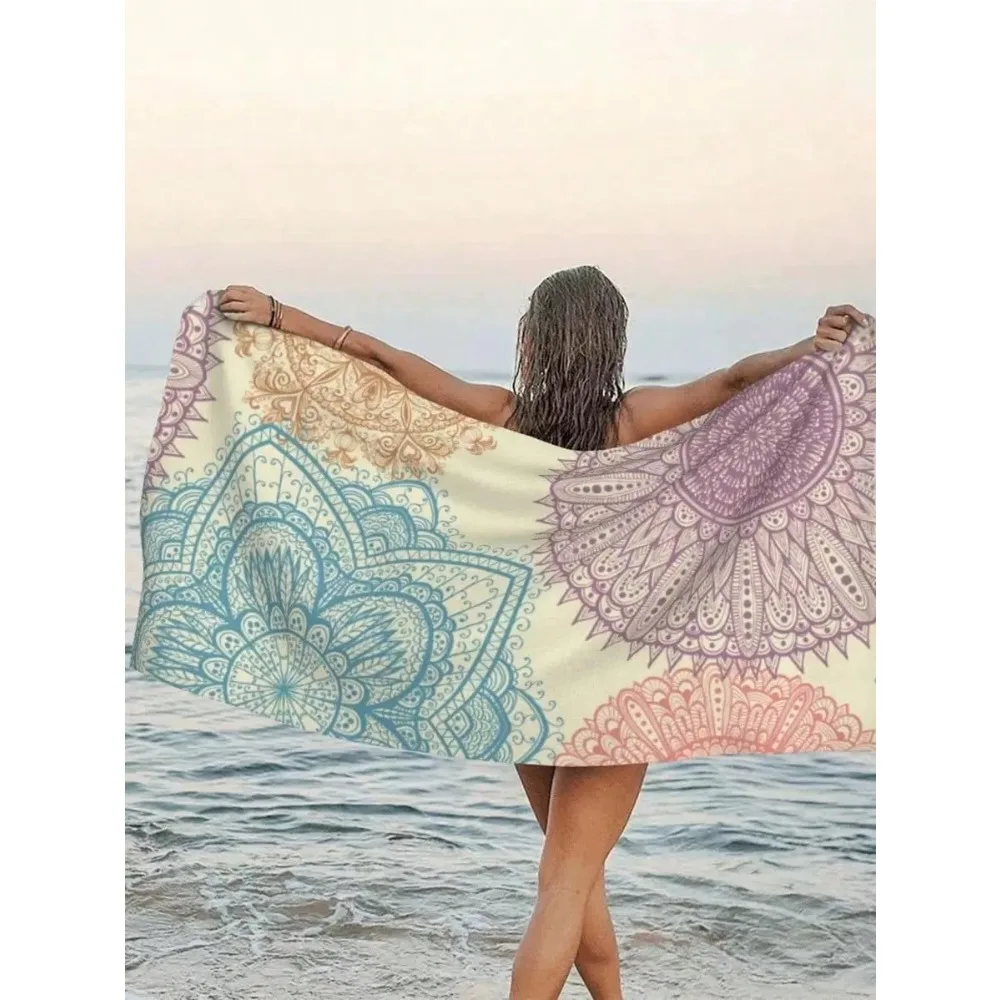 

1pc Mandala Pattern Beach Towel, Modern Microfiber Bath Towel, For Vacation, Camping, Swimming, Bath, Summer Travel, Vacation Holiday Gift, Beach Essentials, Lightweight, Portable, Sand-Proof, Quick-Drying, Machine Washable, Skin Friendly, Durable, Fade R