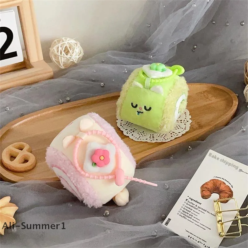 لطيف الإبداعية السويسري لفة كعكة أفخم دمية لعبة الحلوى حقيبة سلسلة مفاتيح قلادة على ظهره حلي معلقة كيرينغ فتاة هدايا عيد ميلاد