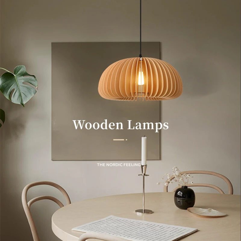 

Dia 18/35/45/50CM Modern Dining Room Chandelier Minimalist Japanese Bedroom Wooden Creative Retro Homestay Study E27Pumpkin Lamp