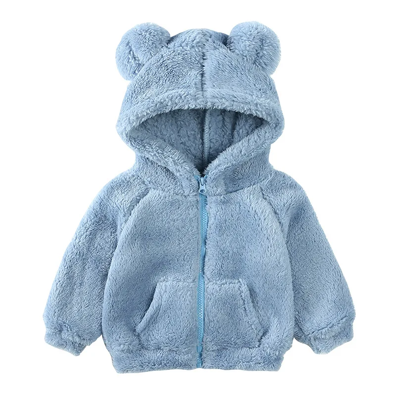 New Plush Baby Boys Jacket Autumn Winter Warm Coats For Girls Fleece Hoodies Cute Bear Sweatshirt 1 2 3 4 5 6 Years Kids Clothes