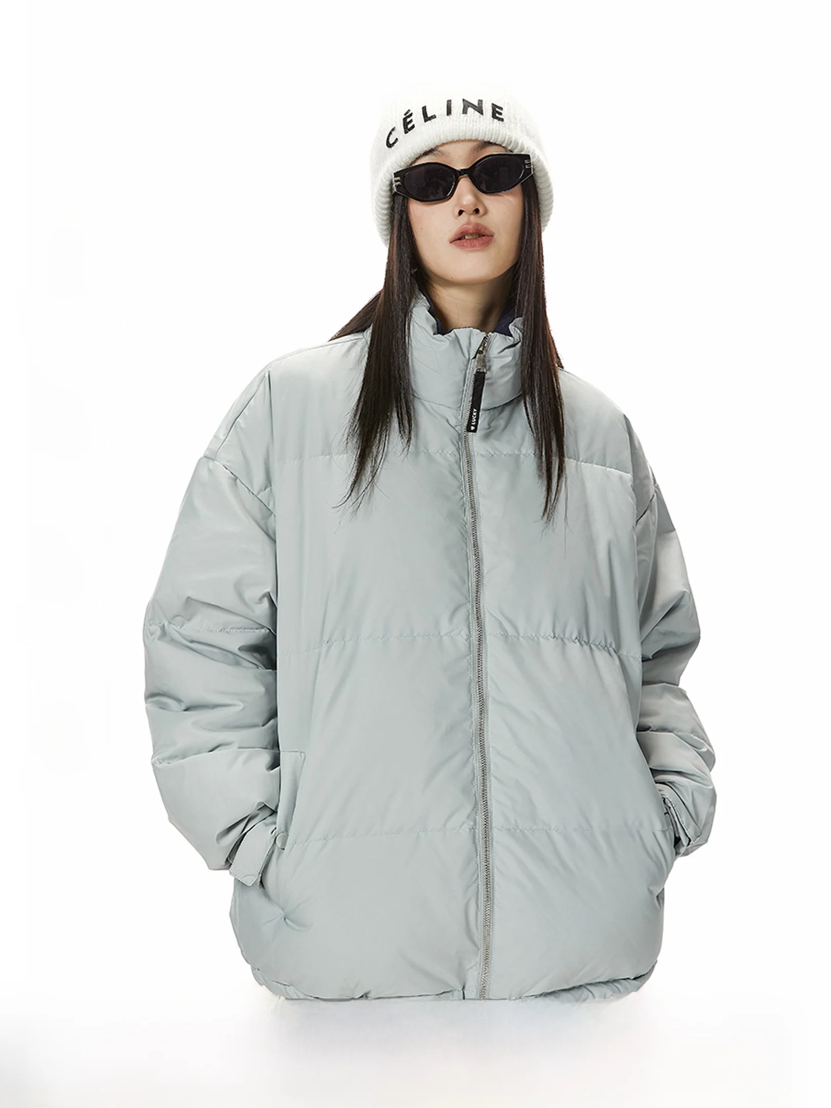 

Ich Mode American Retro 90 White Du down Blue Women's Winter Thiened Jaet Not Puffy New Sle Commute Sle Zipper Closure