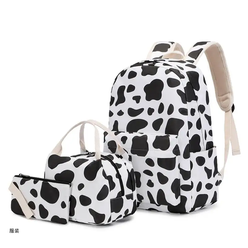 

D0UD Cow Print Multi Pockets Backpack with Lunch Tote Pencil Bag Daypack School Bags