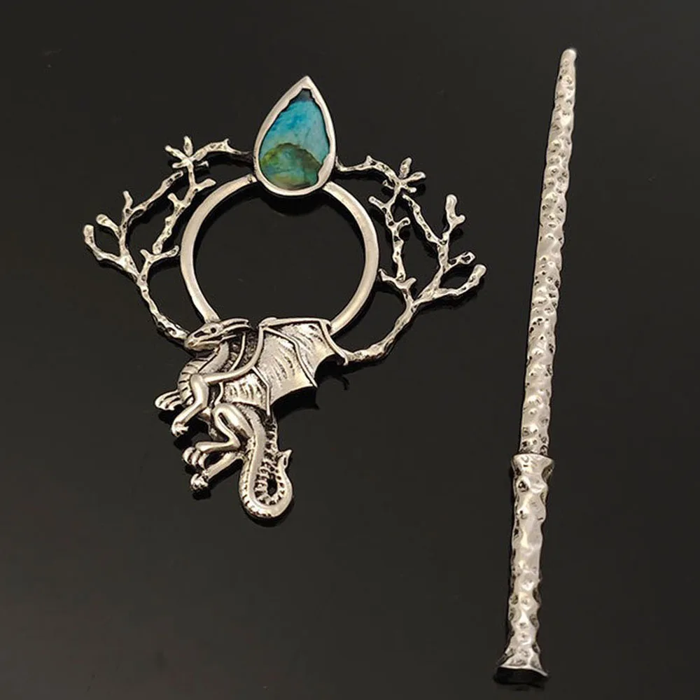 الرجعية الفضة التنين منقوشة الفلسبار دبوس الشعر القوطية نمط شجرة فرع تصميم شعبية المتخصصة السحر شخصية مضفر #6