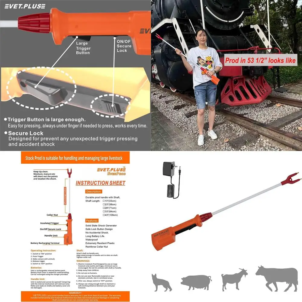 

Flexible Shaft Livestock Prod, Rechargeable, Waterproof, 43 Shaft, 53.5 Total Length