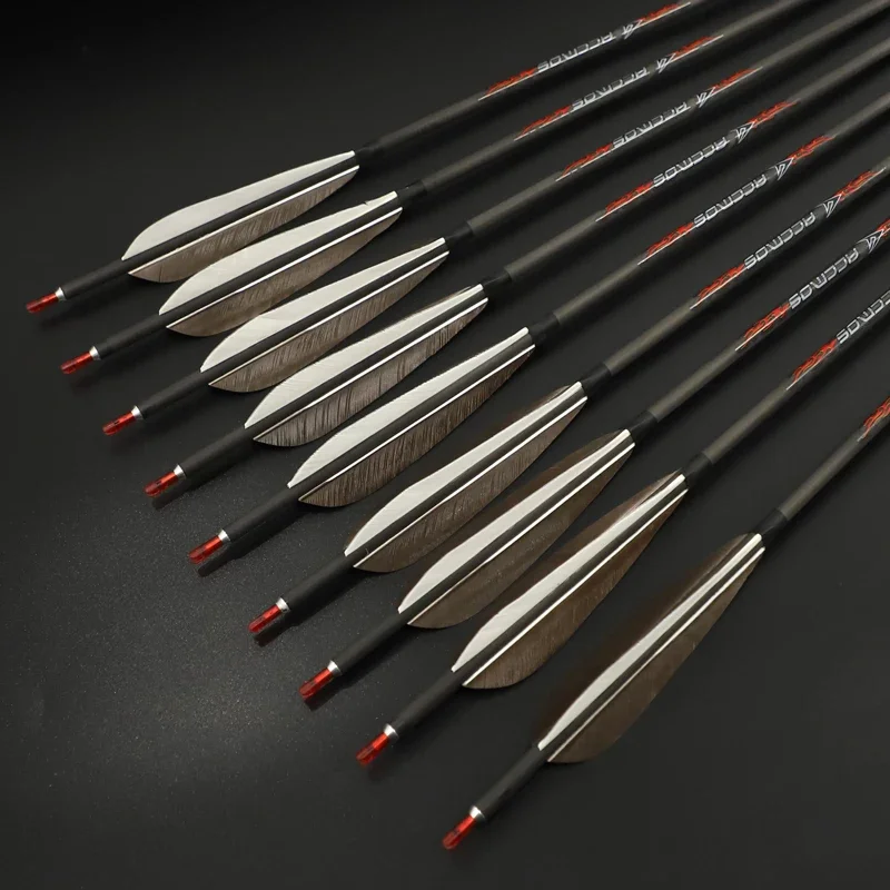 

6/12pcs ID6.2 Turkey Feather Arrow 33in Pure Carbon Arrow Spine 300/350/400/500/600/700/800 Recurve/Compound Bow Hunting