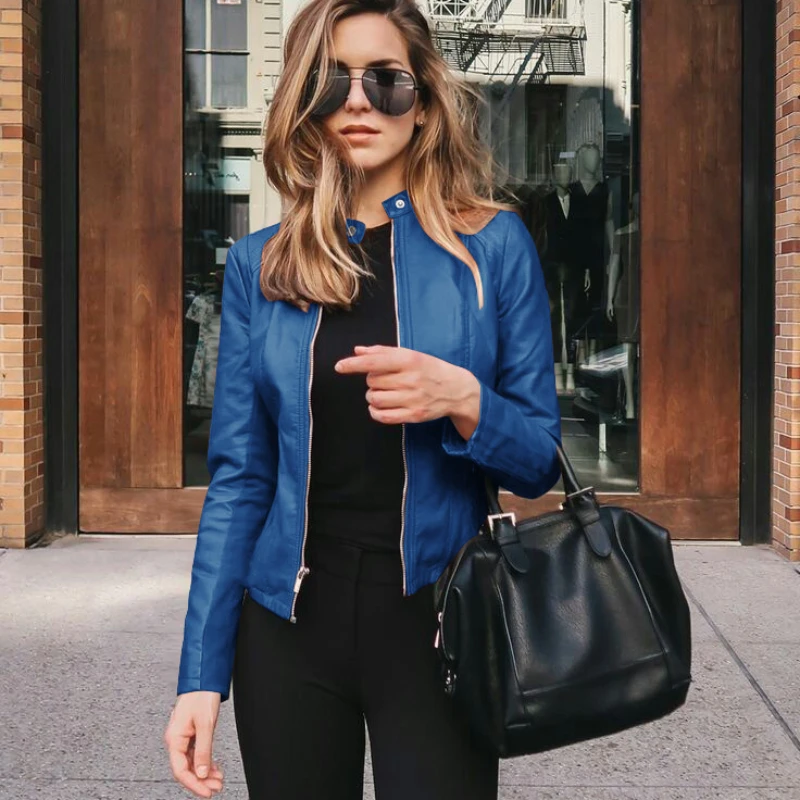 Fashion Slim Fit Small Coat Women PU Leather Suit Solid Color Shiny Leather Coat Autumn/Winter 2023 Trendy Jacket Street Wear