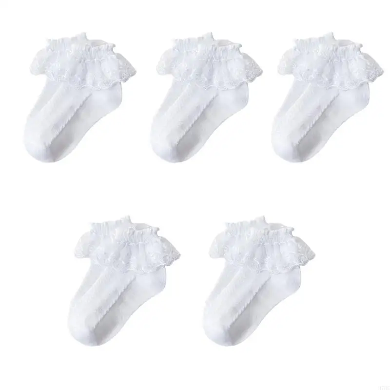 97BC Pack of 5 Pair Toddler Lace Socks Cotton Ankle Socks with Lovely Frilly Accent for Birthdays and Family Gatherings