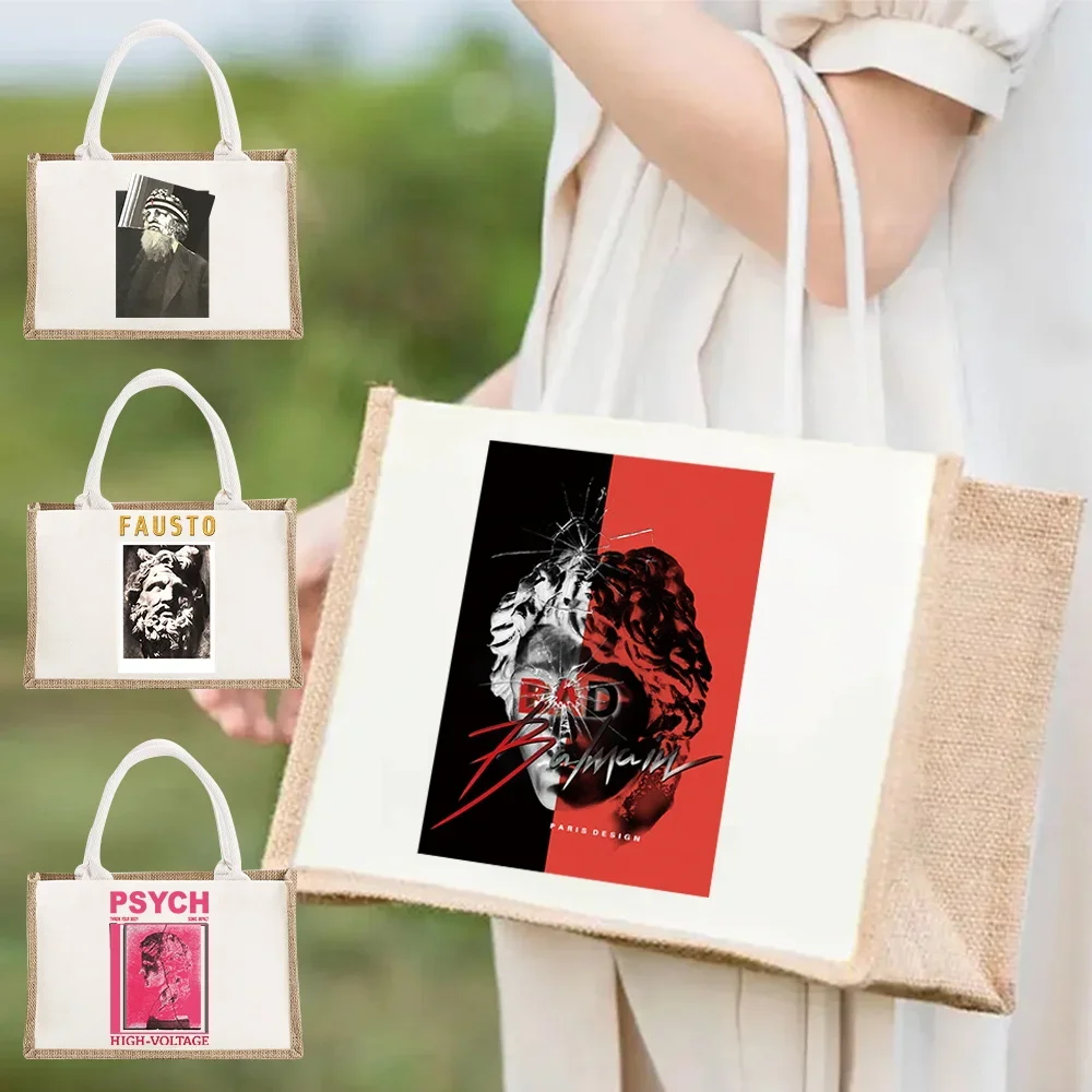 

Tote Bag Woman Shopper Eco Bags Sculpture Pattern Series Burlap Bags Personalized Bridal Party Gifts Sundries Jute Storage Bag