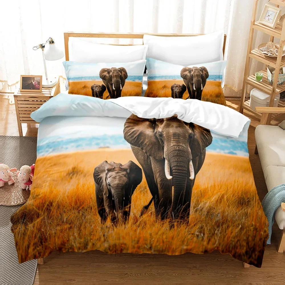 

Color Elephant Duvet Cover Set 3D Print Wild Animals Pattern King Queen Full Size Comforter Cover for Kids Boys Girl Bedding Set