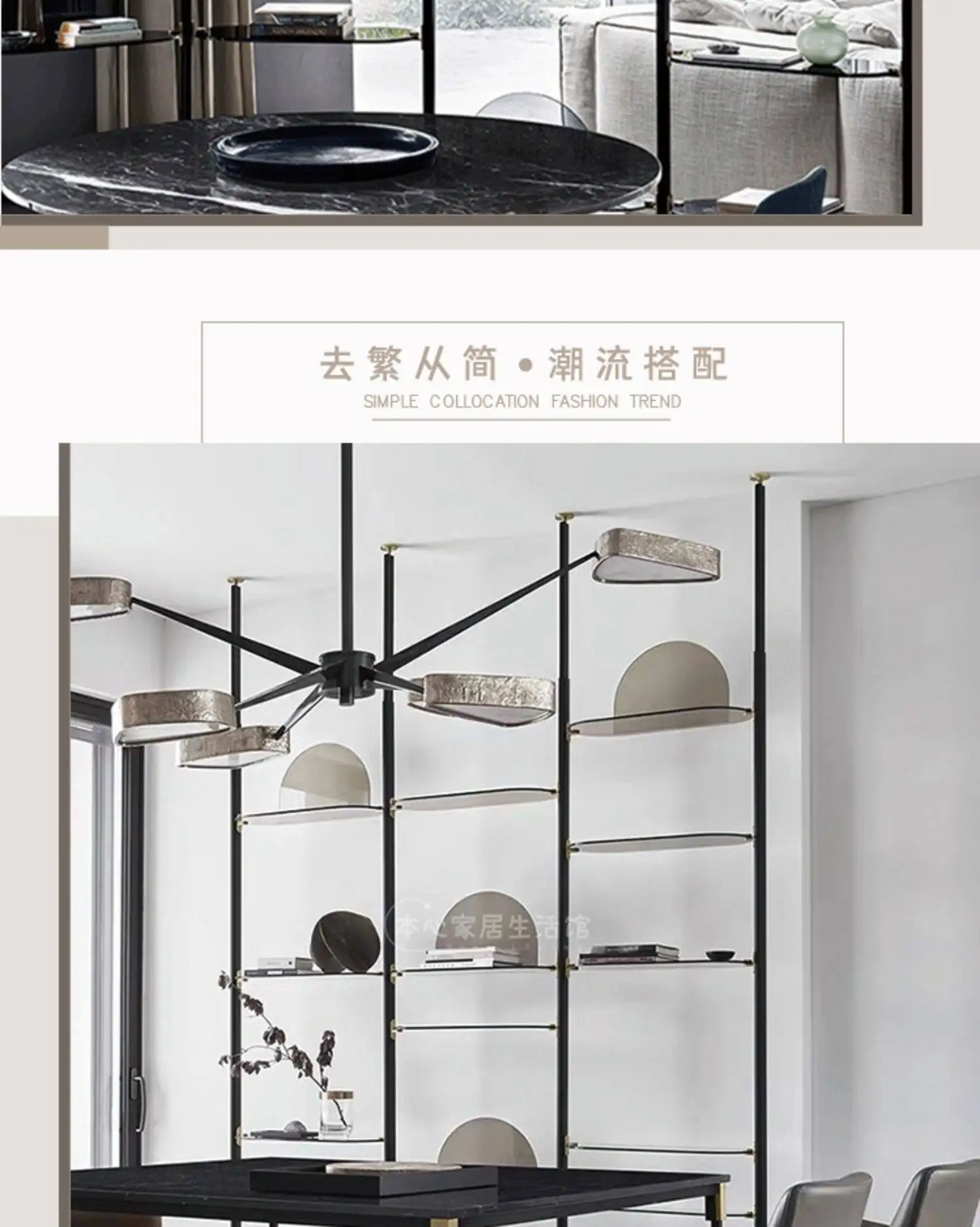 Italian minimalist bookshelves, ceiling partition screens, floor-to-ceiling glass shelves, living room bedroom storage display s