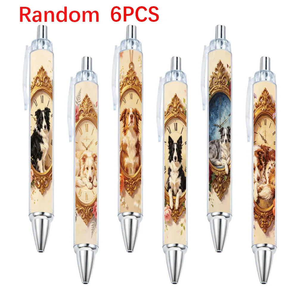 6Pcs Clock-Themed Retractable Ballpoint Pens, Holiday Gift Pens with Random Designs