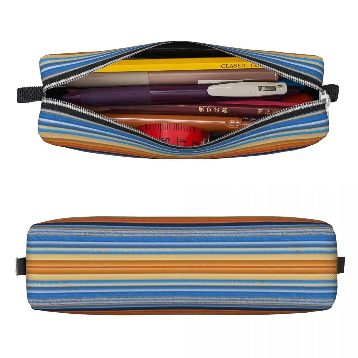 Colorful Retro Striped Rainbow Pencil Case Pencilcases Pen for Student Large Storage Bag Students School Zipper Stationery