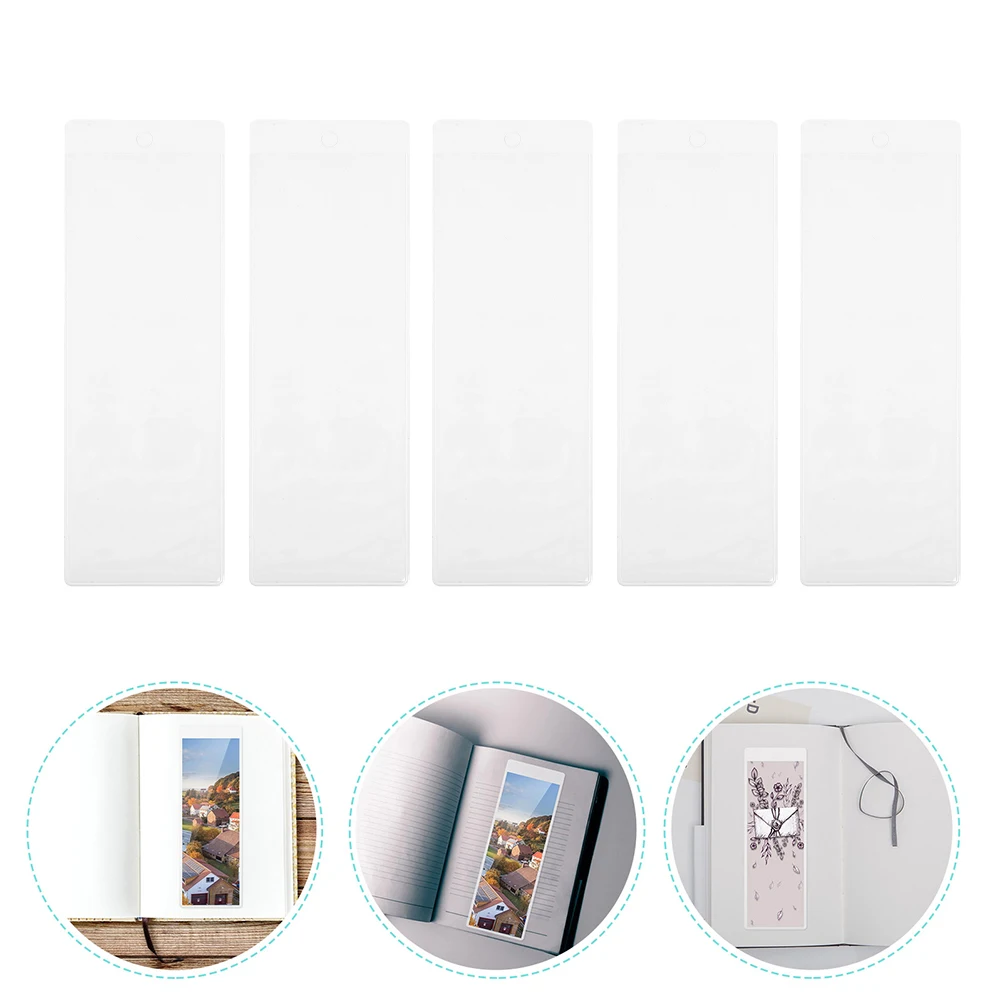

5 Pcs Clear PVC Bookmark Sleeves Waterproof Transparent Plastic Case For Photos Postcards Page Protector Photo Strip Holder