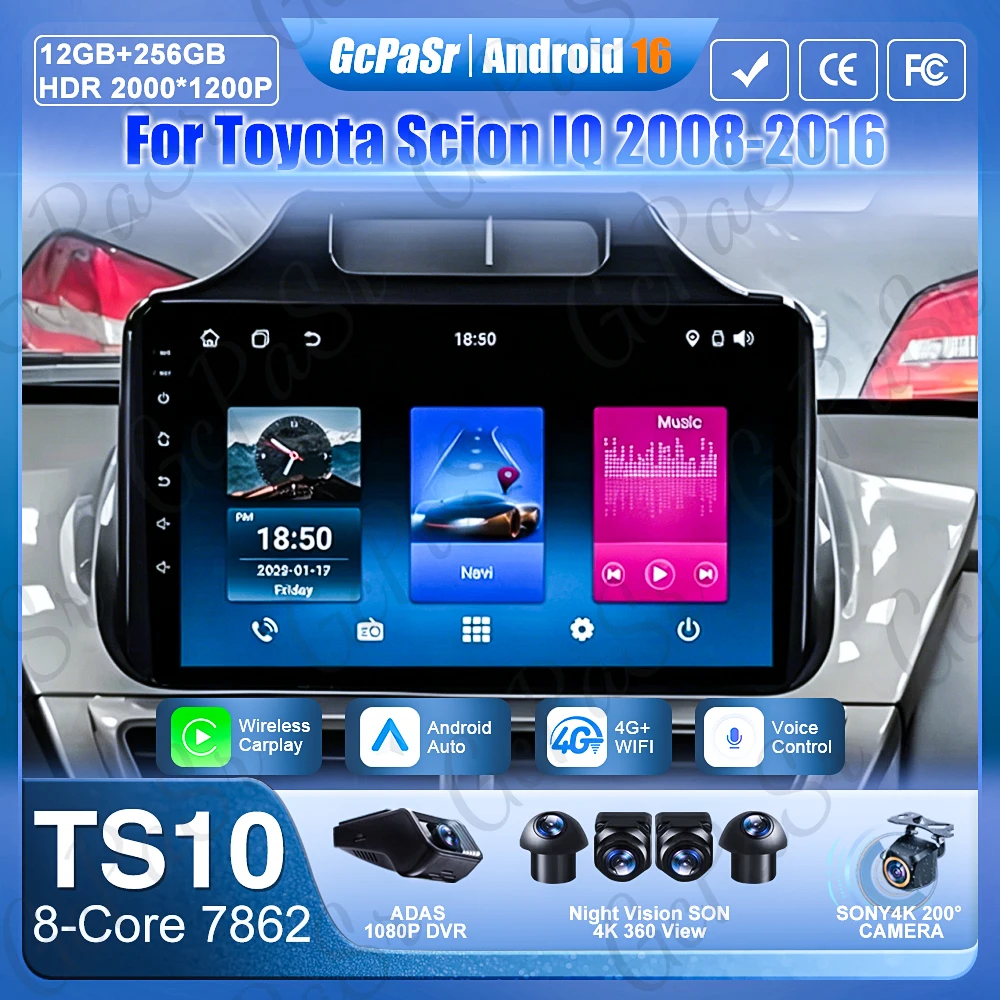 Android Auto For Toyota Scion IQ 2008-2016 5G Wifi GPS Navigation Car Radio Autoradio Car Intelligent Systems No 2din Video DSP