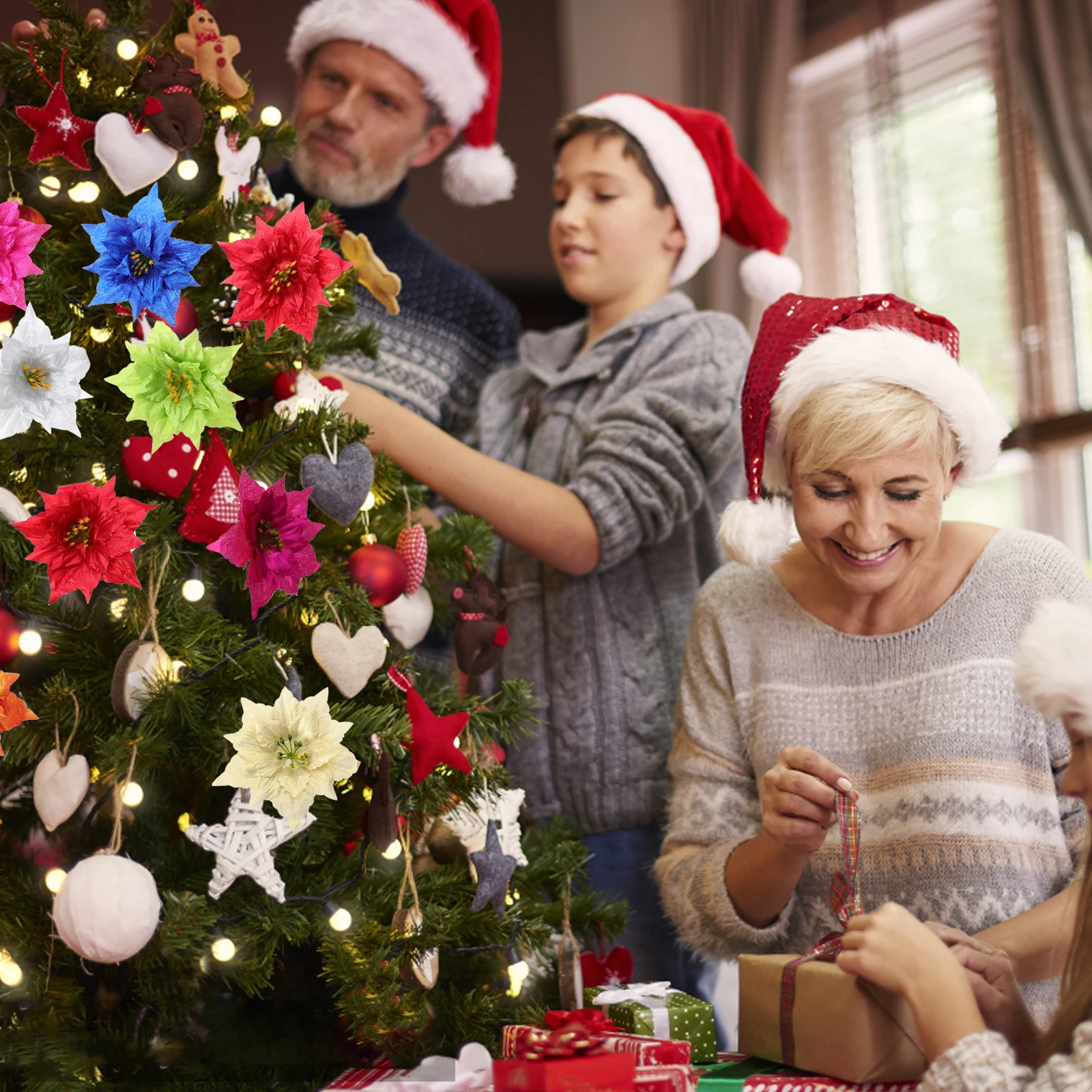 

10 Pcs Artificial Christmas Flower outside Decor Wreath Decorations Decorative Tree Pe Fake for Door