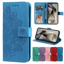 Retro Totem Sun Flower Wallet Leather Phone Case For Samsung Galaxy A35 A25 A55 A15 A05 S M15 M55 M35 F15 F55 C55 5G Flip Cover