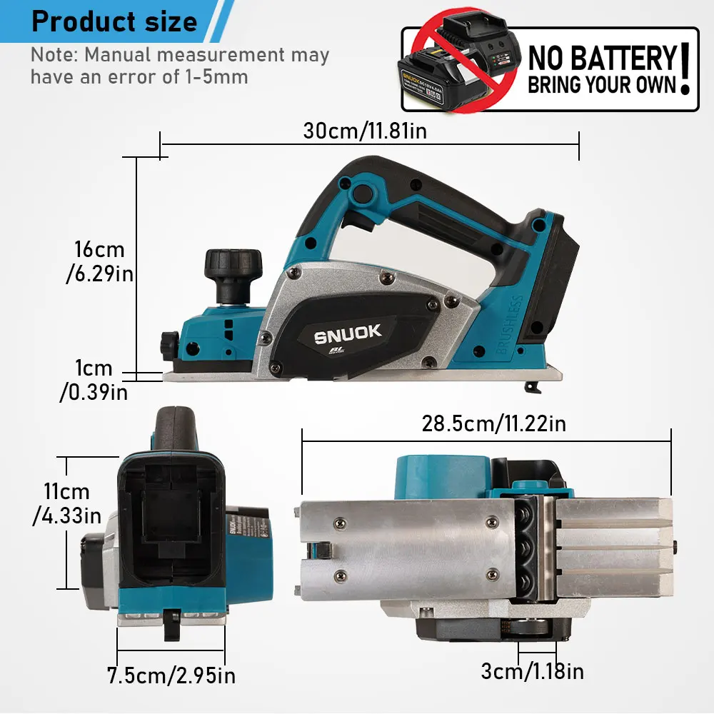 SNUOK Battery-Free Charger Brushless Electric Planer 9mm Woodworking Handheld Planer Cordless Wood Planer For Makita 18V Battery