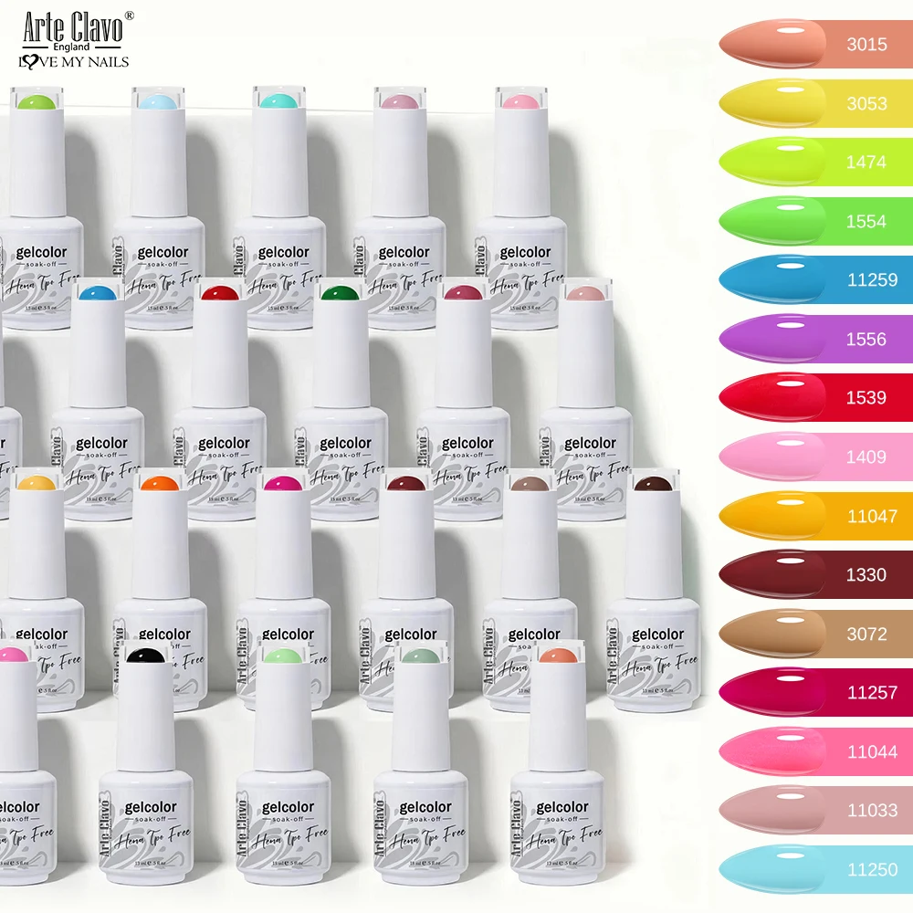 Arte Clavo Gel Nail Polish Solid Color Soak Off UV Semi Permanent Hema Tpo Free Hybrid Varnish Manicure Nail Art Salon Gel 15ml