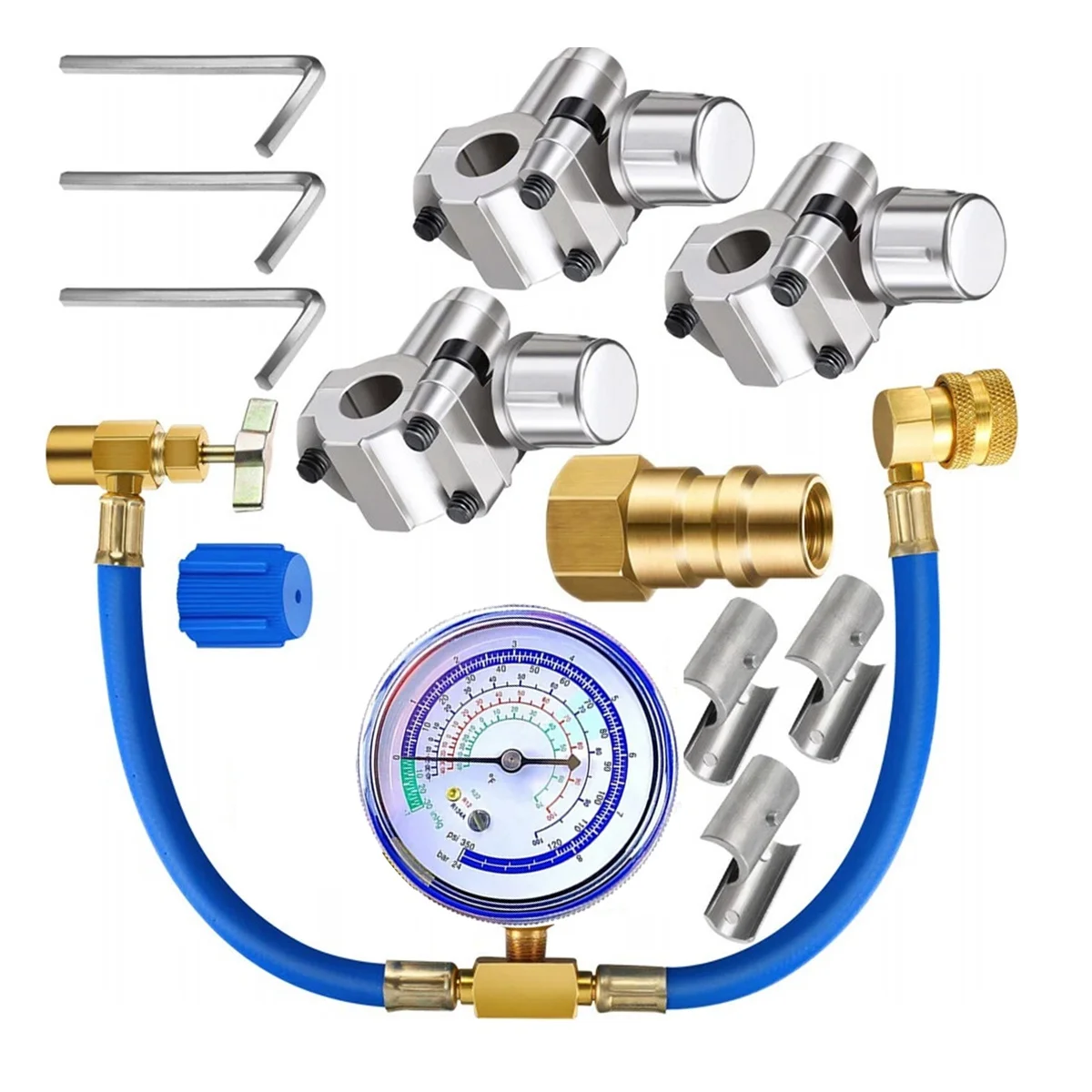 For A/C Refrigerant System Refrigerator Freon Recharge Hose with Gauge Kit R134A R12 R22,With BPV31 Piercing Tap Valve