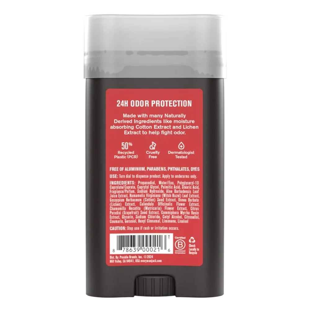 مزيل عرق طبيعي للرجال خالي من الألومنيوم من خشب الأرز يدوم طويلاً للحماية من الرائحة وممتص للرطوبة من القطن ومستخلص ليكين صديق للبيئة