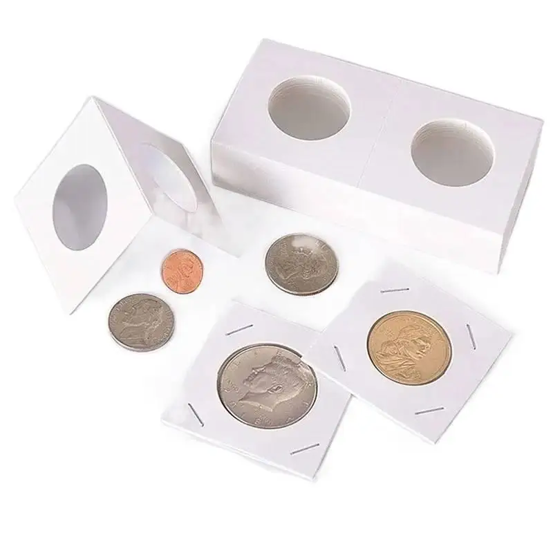 50Pcs/Pack Cardboard Mylar Coin Flip Protectors 2x2, Acid‑Free Coin Storage Holders for Collectors Commemorative Coin Stamp