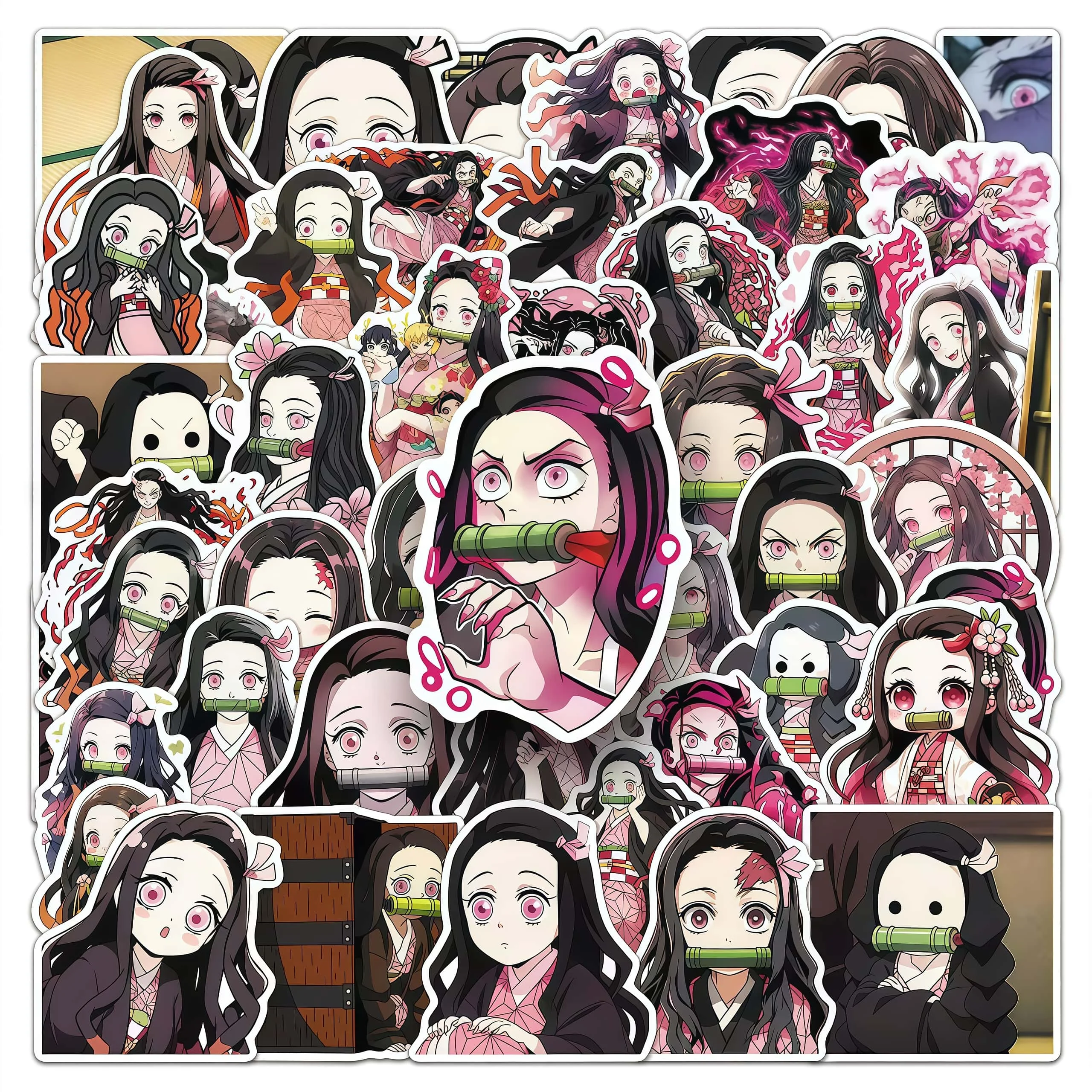 50Pcs Demon Slayer Kamado Nezuko Sticker Pack, Colorful Cute Anime Character Decals for Laptop, Water Bottle, Skateboard & DIY
