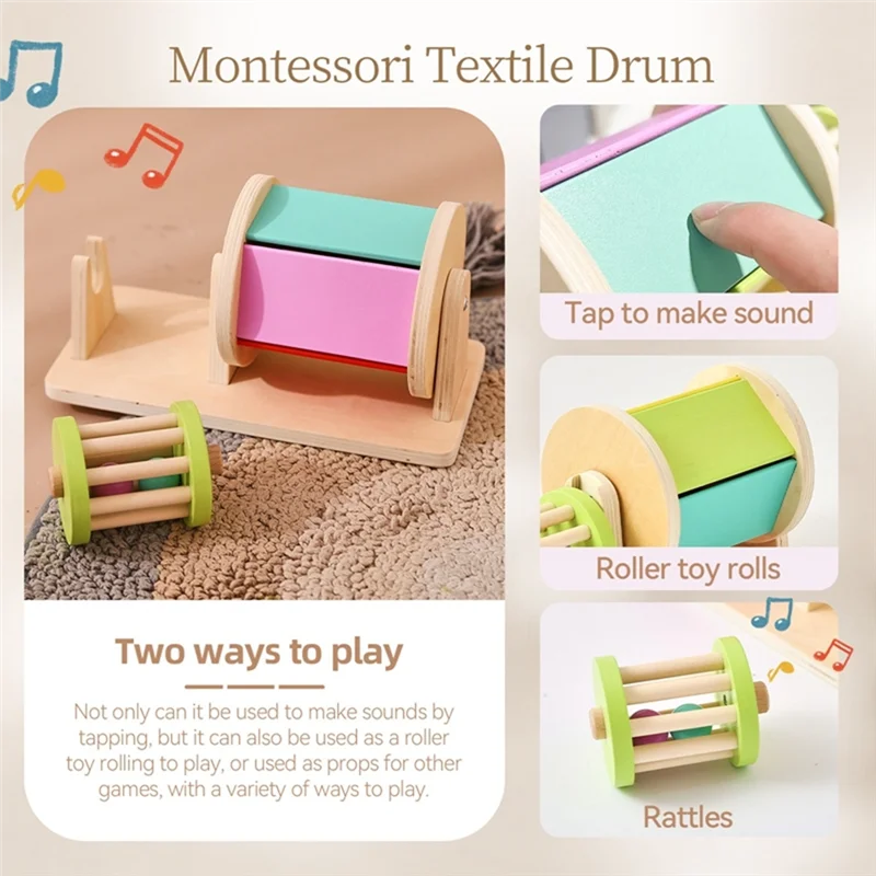 AS96-Montessori Baby Wooden  Macaron Color Rotating Music Drum Permanent Box Rattle  Gift