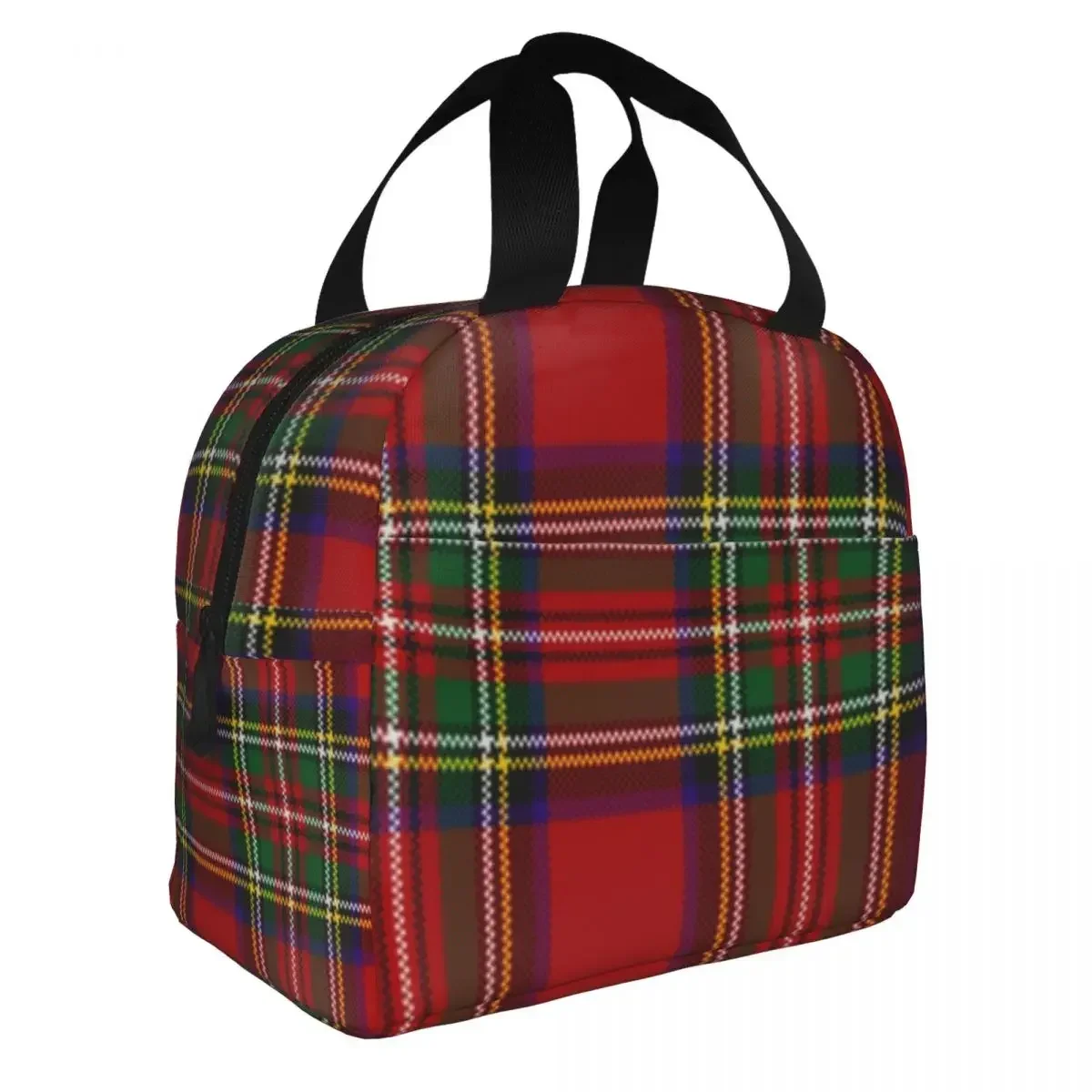 Scottish Stripes Pattern Insulated Lunch Bag Portable Lunch Container Thermal Bag Tote Lunch Box Office Outdoor Food Bag