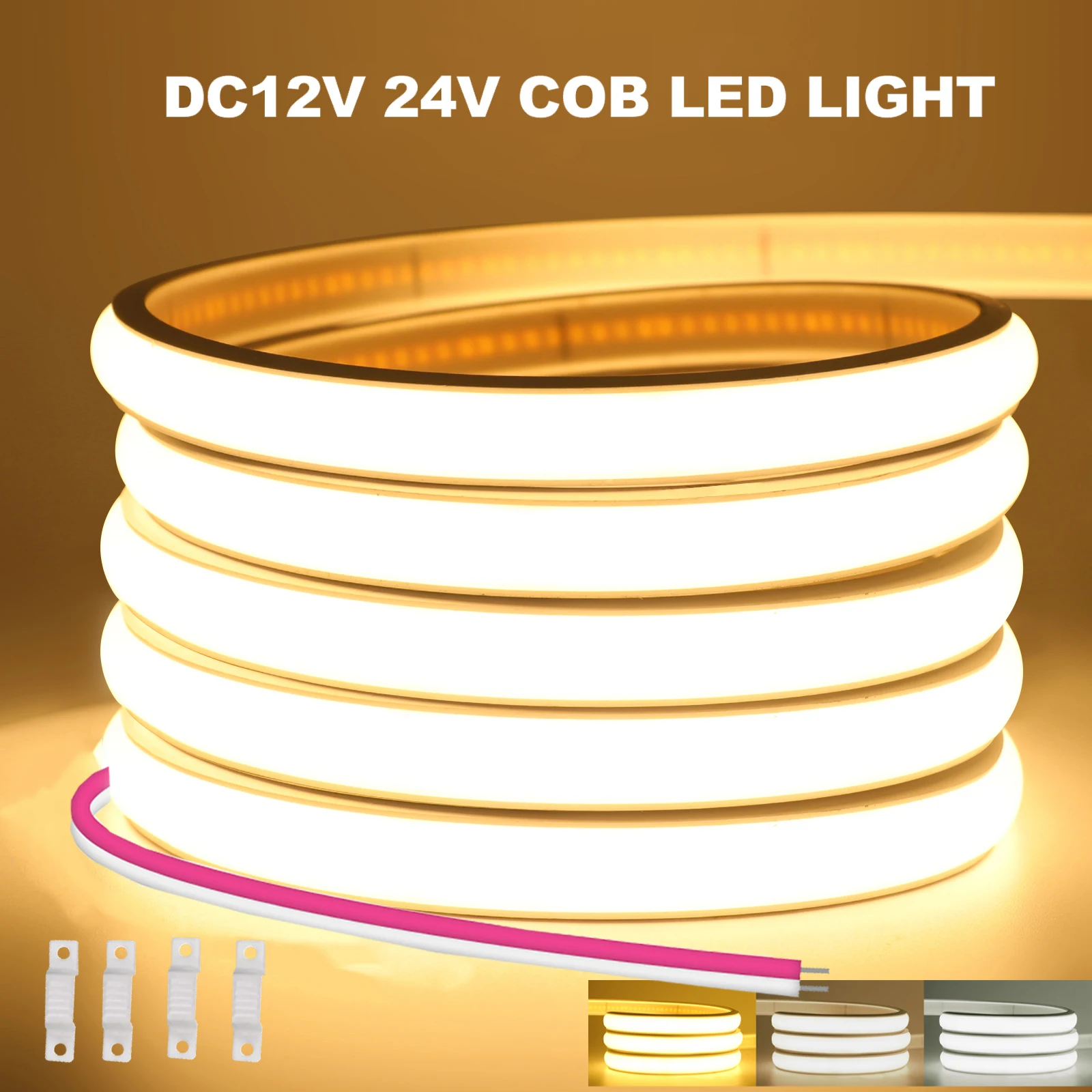 �y�Z�[�����z12V 24V COB LED�l�I���X�g���b�v���C�g �h�����{���e�[�v 2�s�����C���[ �g���F �i�`�������z���C�g 320LEDs/M �t���L�V�u�� �z�[���f�R���[�V���� 0.5m 1m 2m 5m