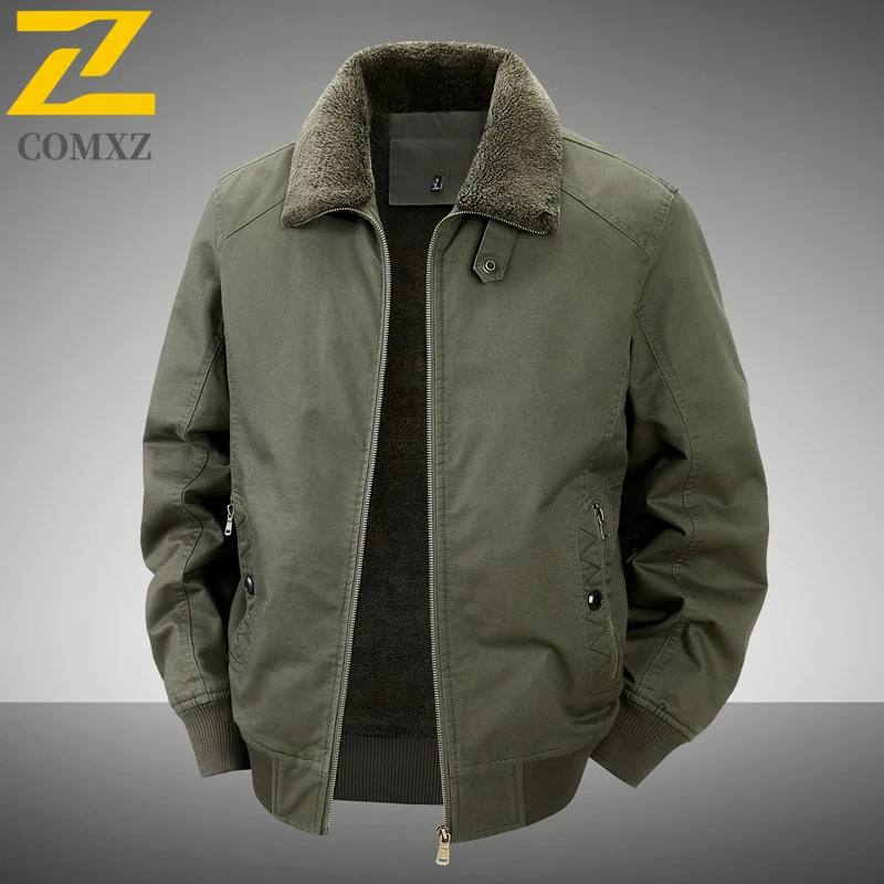 

COMXZ Men Cotton Coat 2025 Winter Travel Fleece Lined Pure Cotton Jacket Loose Plus Size Middle Aged Warm Casual Retro Garment