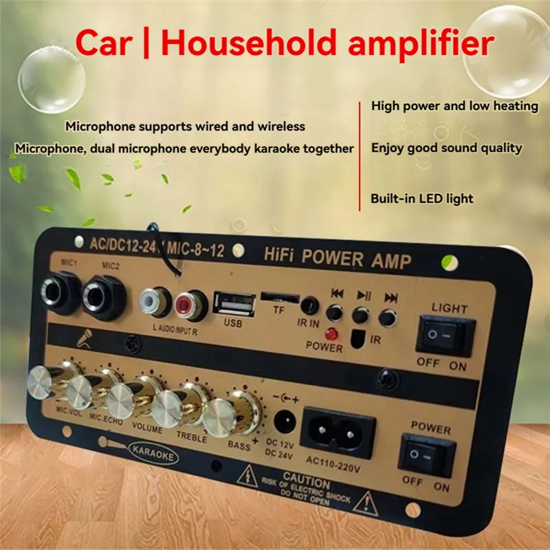 BAAE DC12V/24V 110V-220V 30W Placa amplificadora de áudio Bluetooth com subwoofer óptico amplificador de áudio para carro doméstico