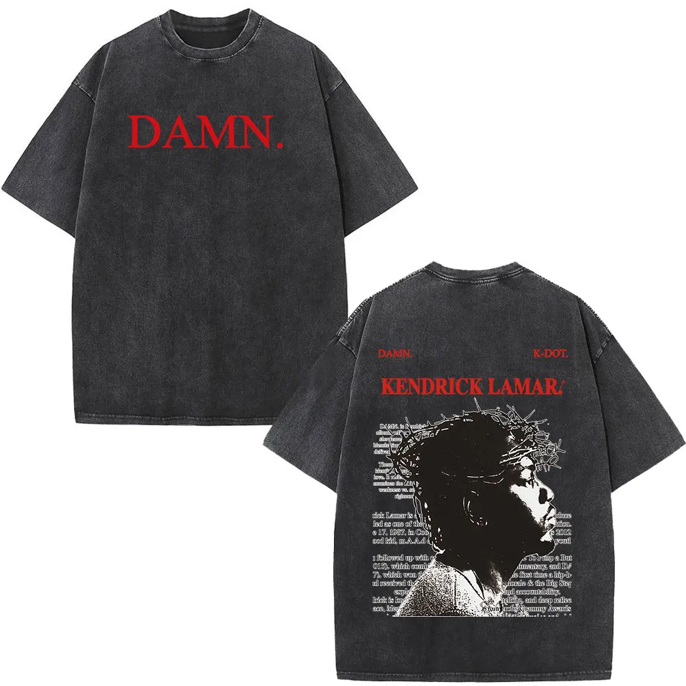 Rapper Kendrick Lamar DAMN Washed T-Shirts Herren Damen Kleidung Mode Vintage Lässig Übergroßes Kurzarm-T-Shirt Streetwear